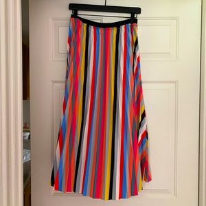 Striped Pleated Midi Skirt
